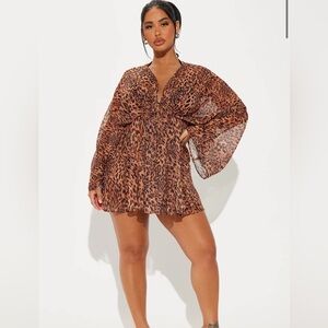Leopard print sheer bathing suit coverup